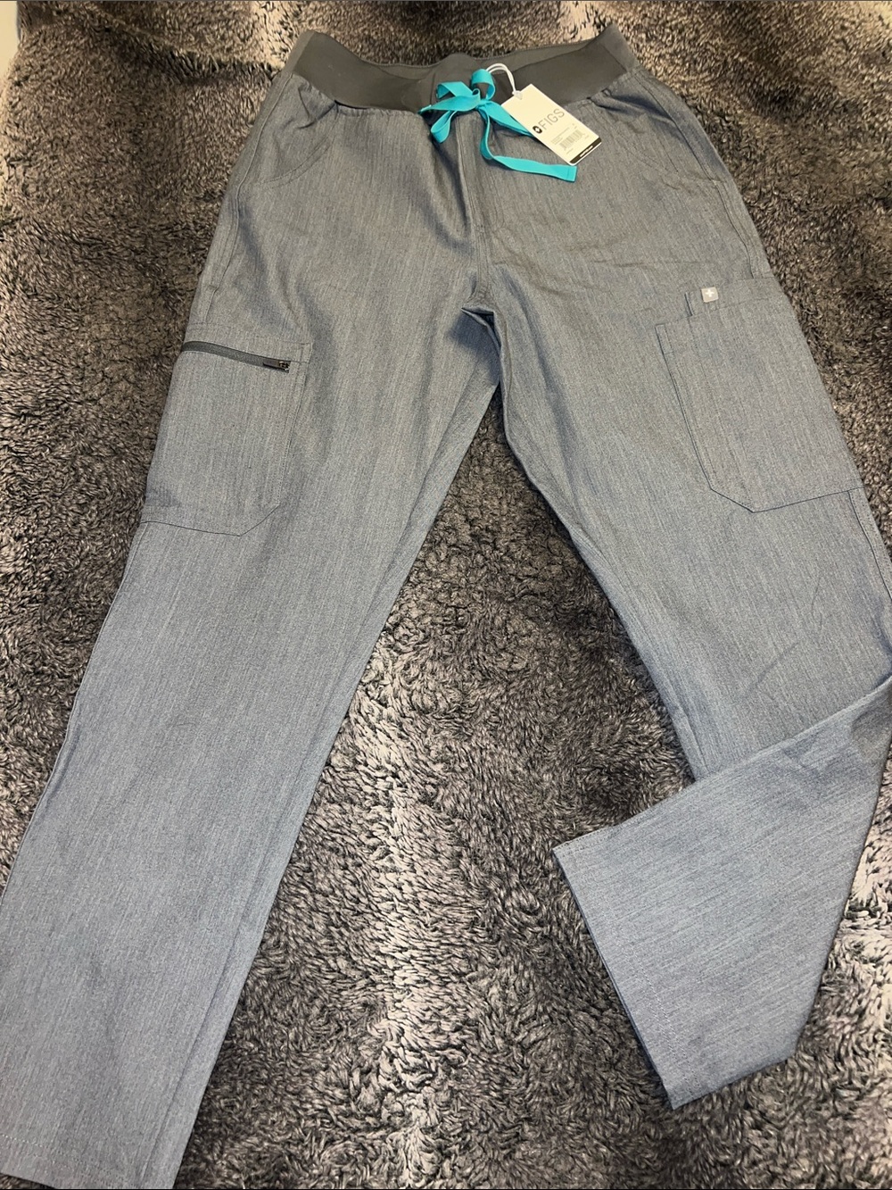 Women's Light Blue Drawstring Skinny Scrub Pants.